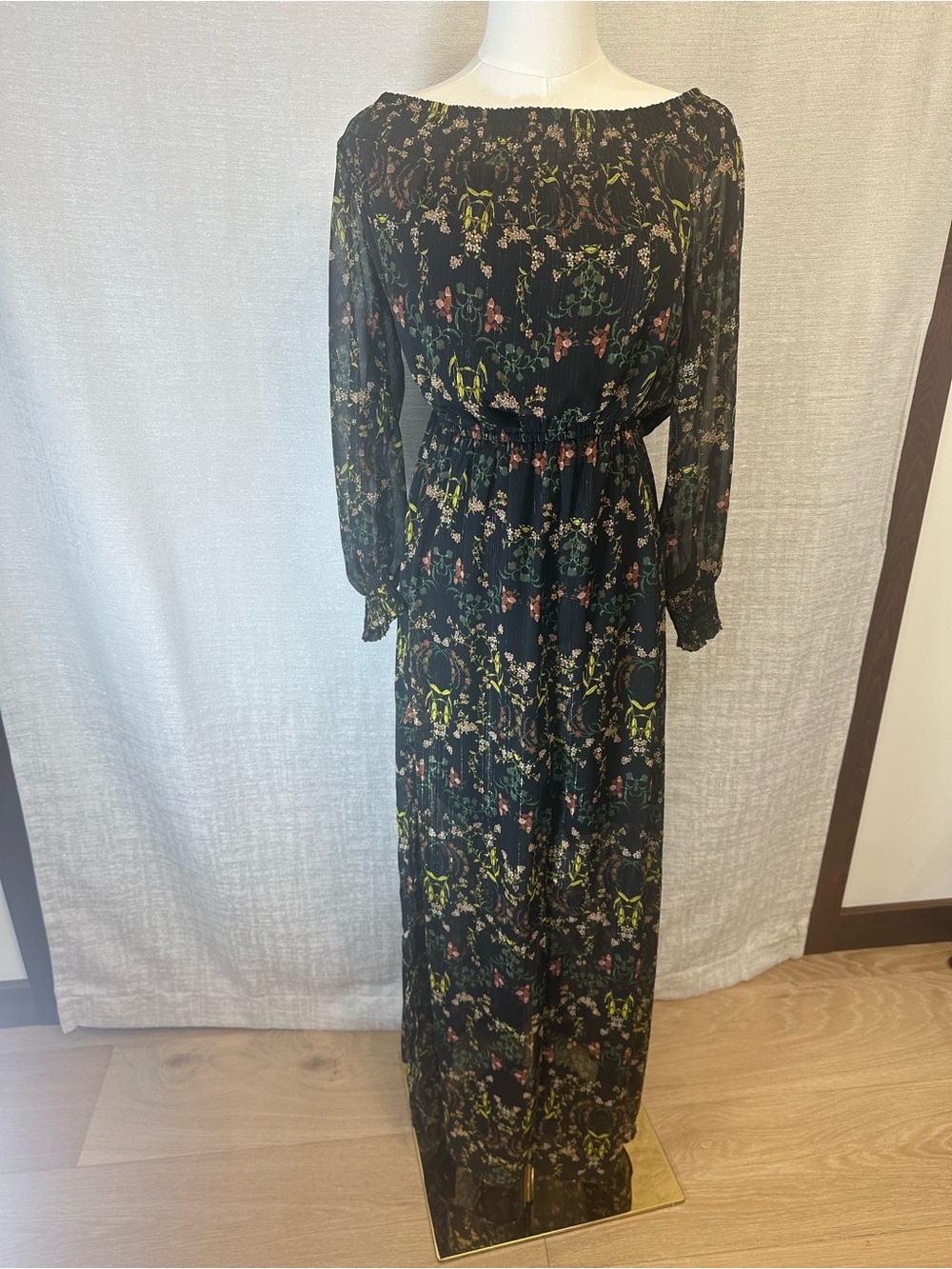 Jealous Tomato, Whimsigoth Black Floral Smocked Waist Maxi Dress